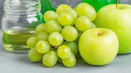 Fresh Green Grapes  Apples   Oil Still Life Photography