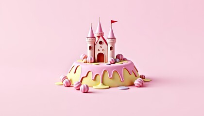 Whimsical Cake with Fairy Tale Castle and Colorful Candy Accents