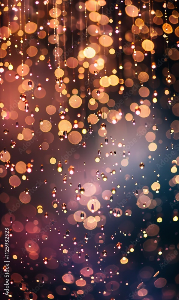 Wall mural rain drops on the window with colorful bokeh lights abstract background