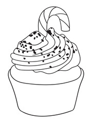 Adorable cupcake illustration with whipped cream details, perfect for coloring books, scrapbooking, or digital art. Fun and engaging linework design