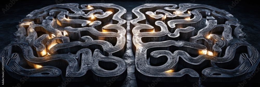 Aufkleber this artwork features a detailed labyrinth shaped like a human brain, with glowing pathways guiding 