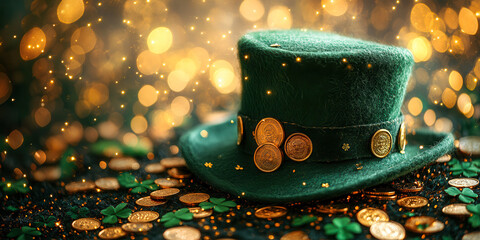 St. Patrick's Day Green Hat with Shamrocks and Gold Coins