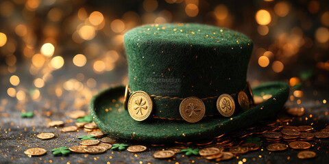 St. Patrick's Day Green Hat with Shamrocks and Gold Coins