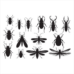 A vector silhouette image of a mantis icon with a white background