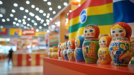 Fototapeta premium Vibrant Matryoshka Dolls at Trade Exhibition