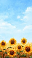 Obraz premium A vibrant field of sunflowers under a bright blue sky, showcasing nature's beauty and the warmth of summer.