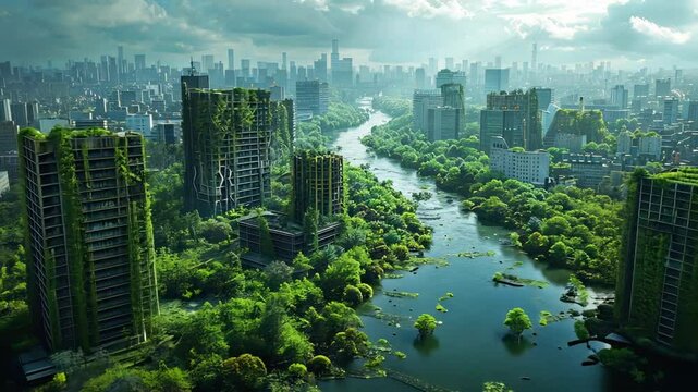緑に覆われた荒廃した都市4