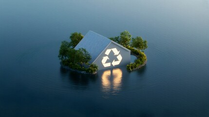 Naklejka premium Eco-friendly House Surrounded by Water