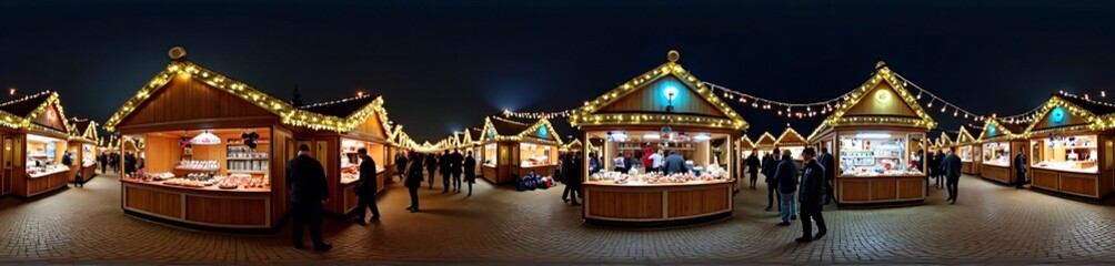 360 degree photo, Christmas Market at Night, 360 degree image.