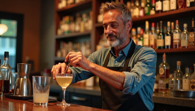 Celebrating International Bartender Day with Craft Cocktails at a Cozy Bar - Powered by Adobe