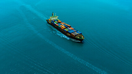 Aerial view of the freight shipping transport system cargo ship container. international transportation Export-import business, logistics, transportation industry concepts	