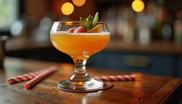 Celebrate International Bartender Day with a colorful cocktail and festive straws at a lively bar