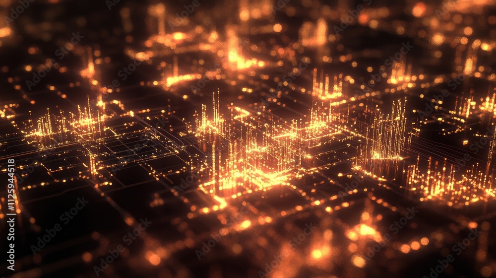 Poster A city glowing with data streams, representing the fast-moving and interconnected nature of a modern, digital metropolis.