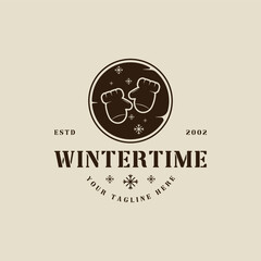 winter gloves logo vintage vector illustration template icon graphic design. winter equipment sign or symbol for shop rental business with retro circle badge style concept