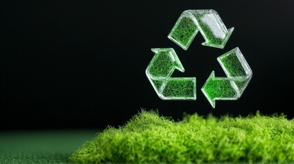 Eco Friendly Recycling Symbol on Moss  Sustainable Concept