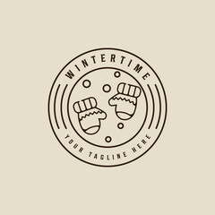 winter gloves logo vector line art simple minimalist illustration template icon graphic design. winter equipment sign or symbol for shop rental business with badge style concept