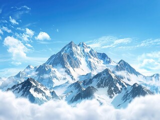 Obraz premium Panoramic view of serene snowcapped mountains under a clear blue sky nature's beauty