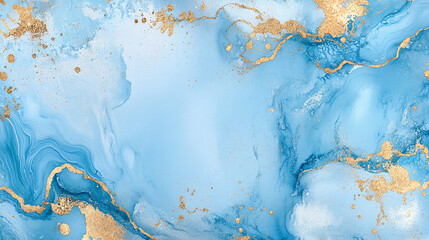 Elegant abstract blue marble texture with luxurious gold splashes