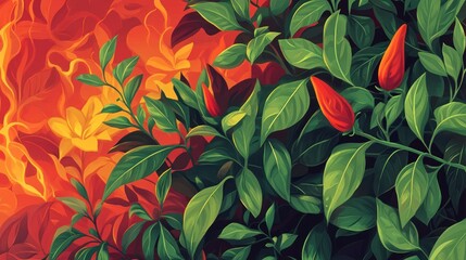 Fiery Flora: A Vivid Contrast of Red and Green