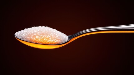 Close-Up of Sugar Spoon with Granulated Sugar Against Dark Background