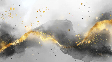 Beautiful abstract watercolor background with gold splashes