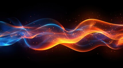 Obraz premium Abstract waves of blue and orange light creating a dynamic visual effect.