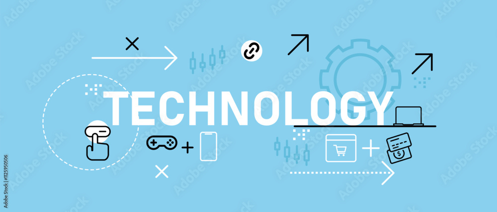 Poster technology conceptual web header design light blue background concept of tech technological aspect o