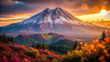 Fototapeta premium Mount St. Helens Eruption Bokeh, Washington State Volcanic Landscape, Stunning Nature Photography