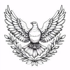 Obraz premium Pen and ink drawing of a majestic dove with outstretched wings