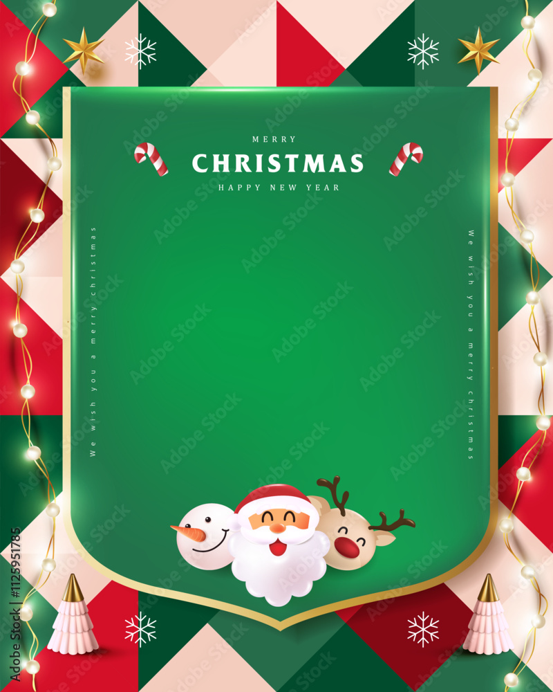 Wall mural merry christmas sign banner frame with empty space and festive decoration on abstract background
