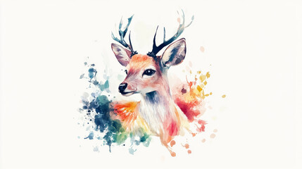 Whimsical watercolor deer with vibrant colors and playful splashes