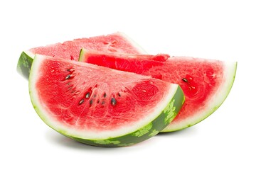 Juicy watermelon slices with seeds on a white background. Perfect for summer and fruit themed designs or food blog content