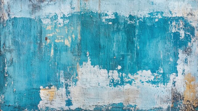 Textured teal wall with peeling paint; aged and distressed look. Ideal for backgrounds, textures, or grunge-style designs.