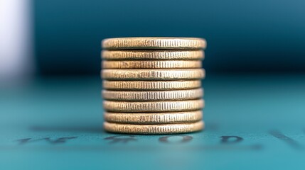 Stack of Gold Coins on Teal Background  Finance  Economy  Savings  Investment  Wealth  Cur