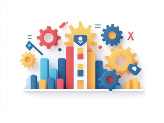Fototapeta premium Colorful gears and bars representing industry and technology concepts.