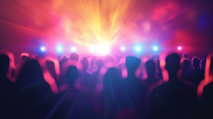 Concert Crowd Silhouettes in Vibrant Stage Lighting