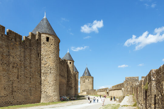 Walls of the fortified citadel, Carcassonne, France