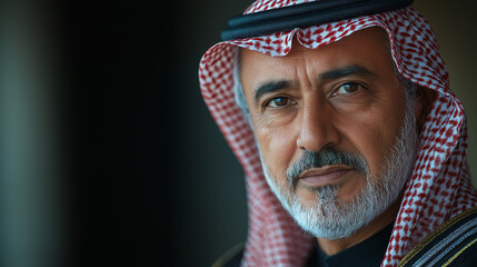 Cultural close-up professional portrait of a distinguished saudi man in traditional dress