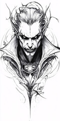 A detailed pen and ink drawing of a dark, gothic vampire lord.
