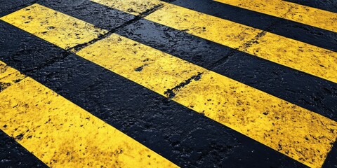 Fototapeta premium Yellow and Black Crosswalk Close Up
