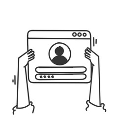 doodle hand drawn person hand holding login form page cartoon style