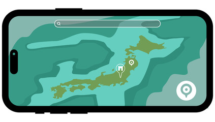 シンプルな「マップアプリ・日本地図」のベクターイラストレーション