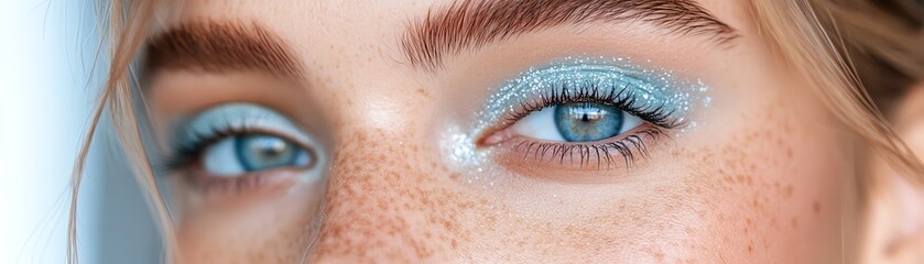 Fototapeta premium Winterthemed makeup with icy blue tones and snowflake accents
