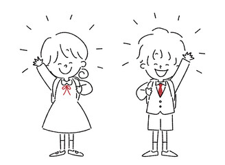 正面を向いて笑顔で手を振る新一年生