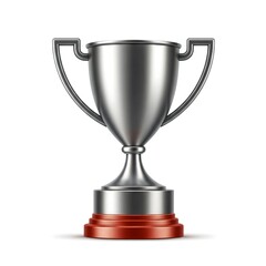 silver trophy cup on white background