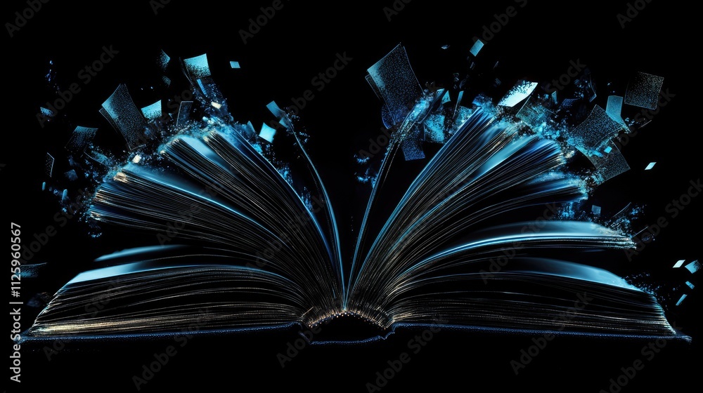 Poster A symbolic image of a book with pages turning, representing knowledge, education, and the learning process.