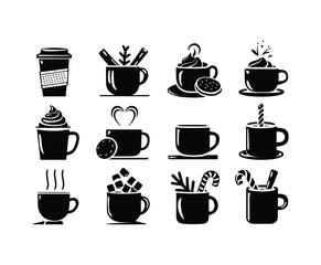Obraz premium Holiday Cocoa Mug Silhouette Vector Collection