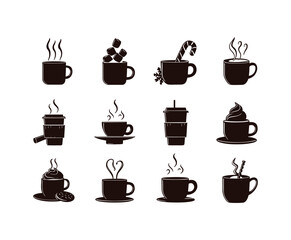 Obraz premium Hot Cocoa Mug and Marshmallow Silhouette Vector