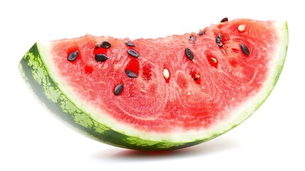 Juicy red watermelon slice with seeds, ideal for summer food, healthy eating, agriculture, fruit industry, and refreshing snack concepts