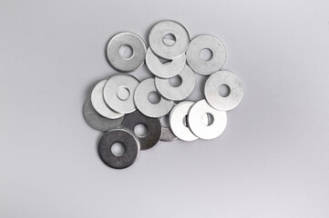 metal washers on a white background. 